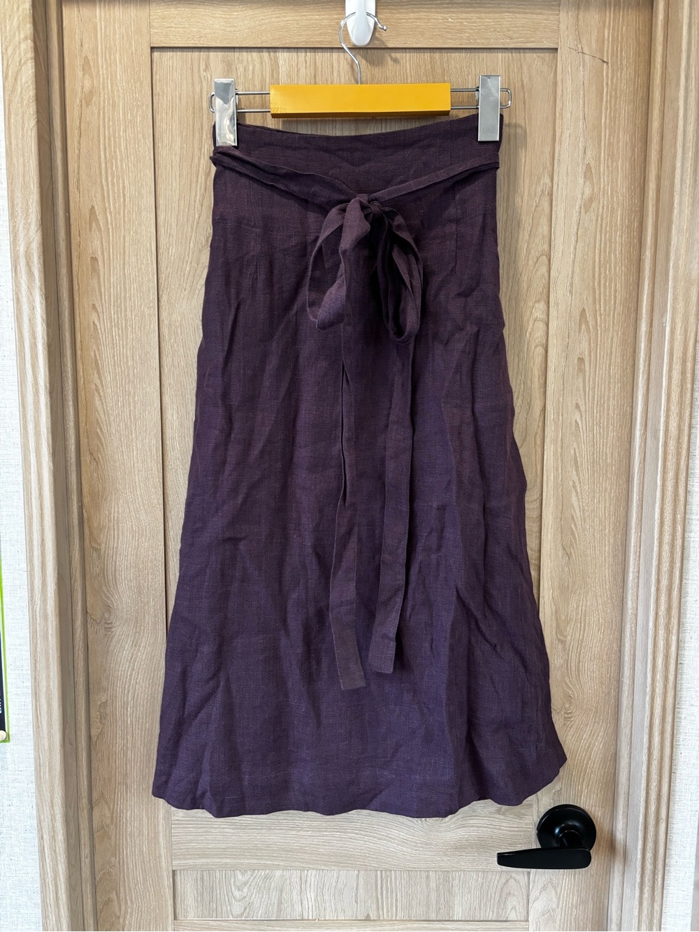 Magic Linen Wrap Midi Skirt Size S Deep Plum Pockets